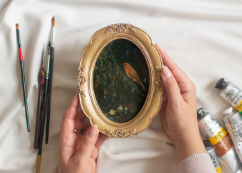 Orange Canary Art Print In Vintage Gold Frame